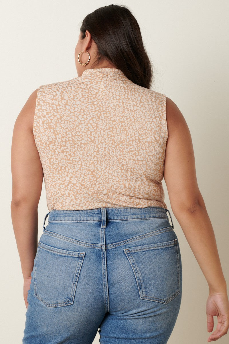 Wild Mock Neck Taupe Top (Curvy