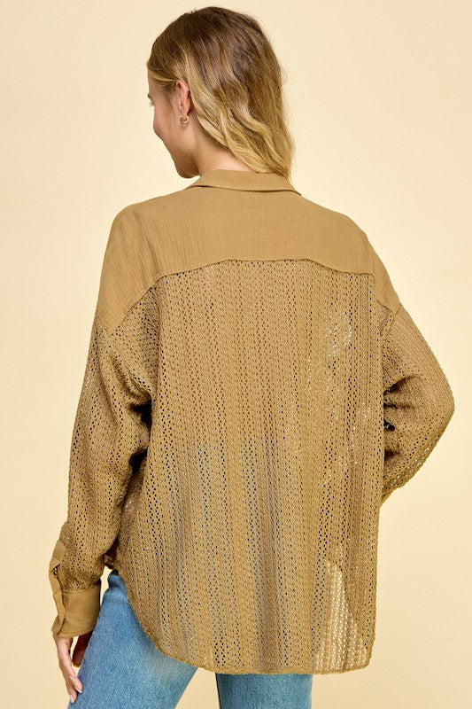 Ice Carmel Mocha Lace Button Up Top