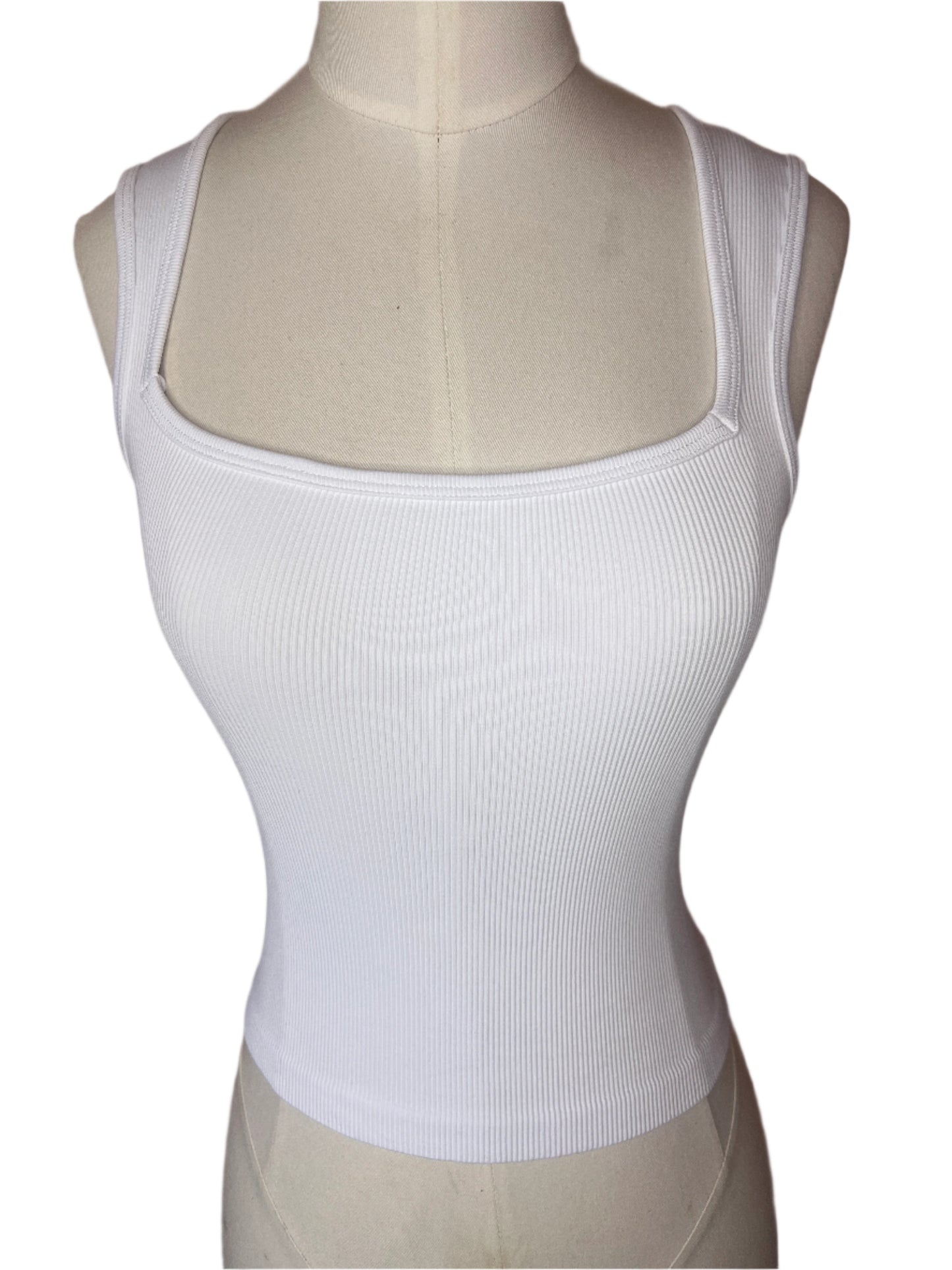 Amelia White Square Neck Ribbed Tank