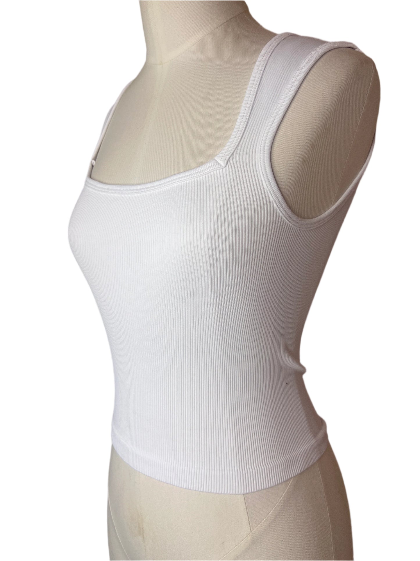 Amelia White Square Neck Ribbed Tank