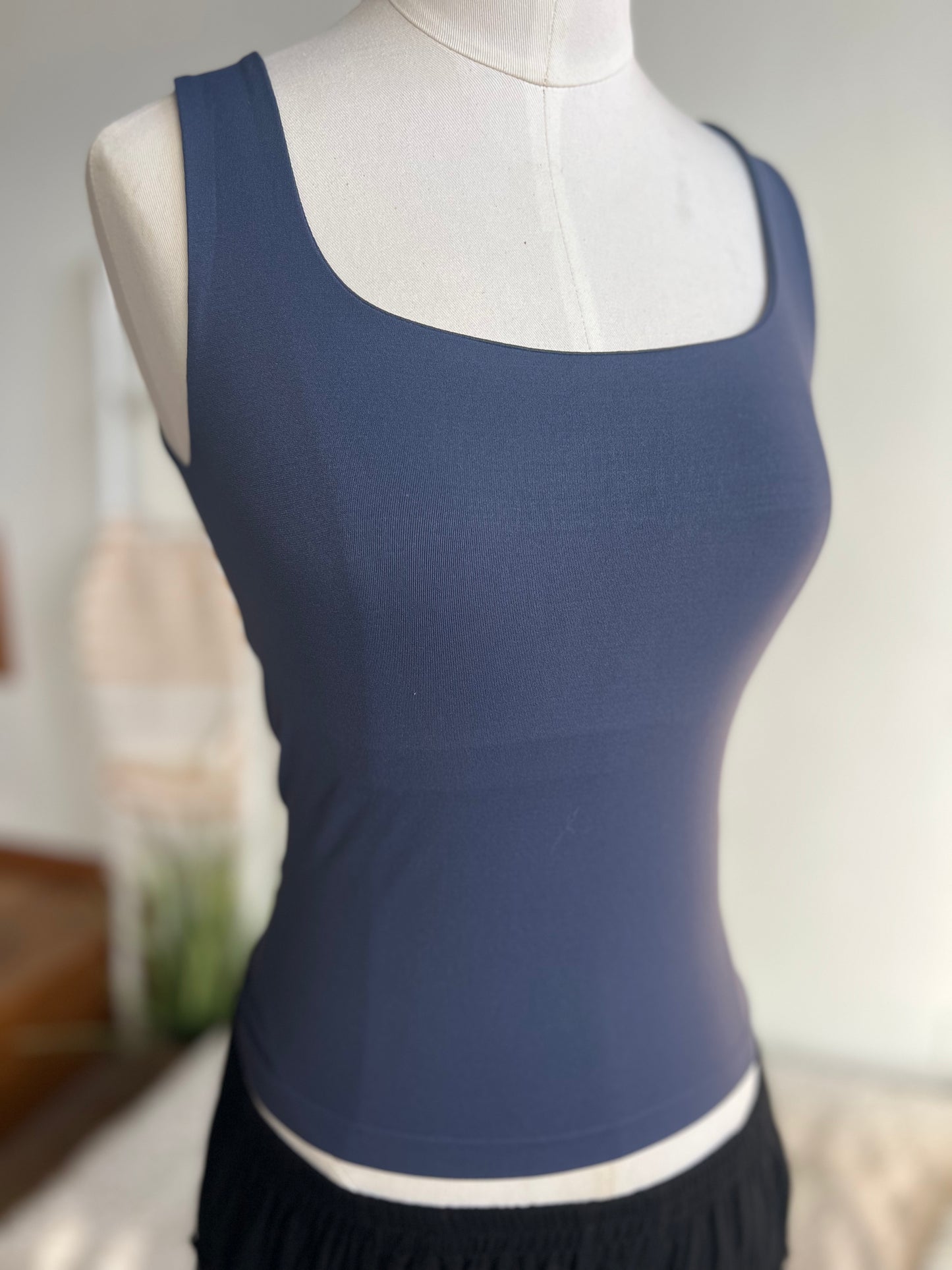 Olivia Steel Blue Seamless Square Neck Tank
