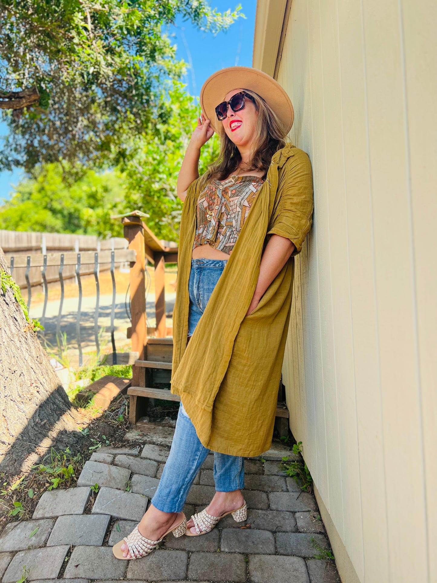 Golden Palm Duster Dress