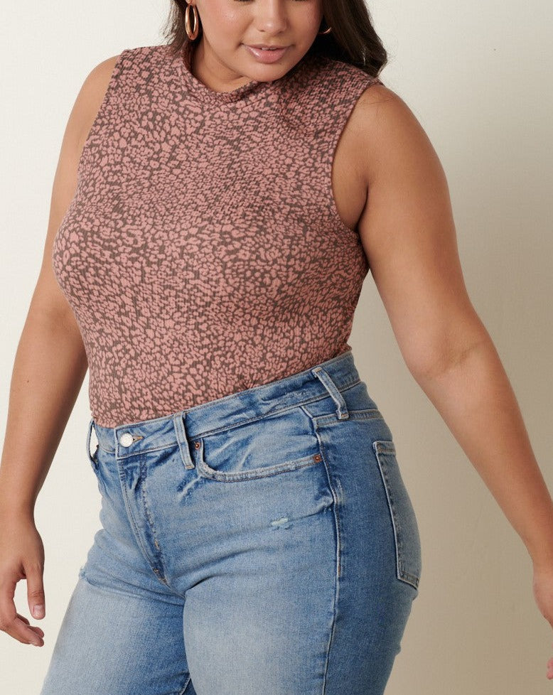 Wild Mock Neck Mauve Top (Curvy)