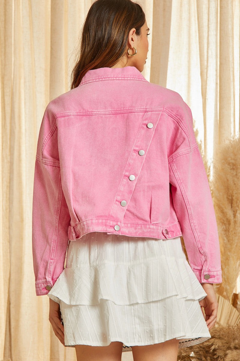 Kendal Mineral Wash Pink Denim Jacket