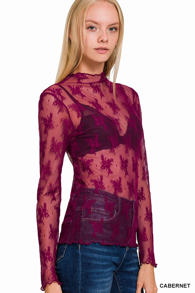 Layered Up Wine Laced Mesh Top