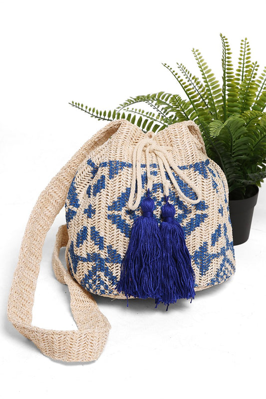 Royal Blue Tribal Straw Crossbody