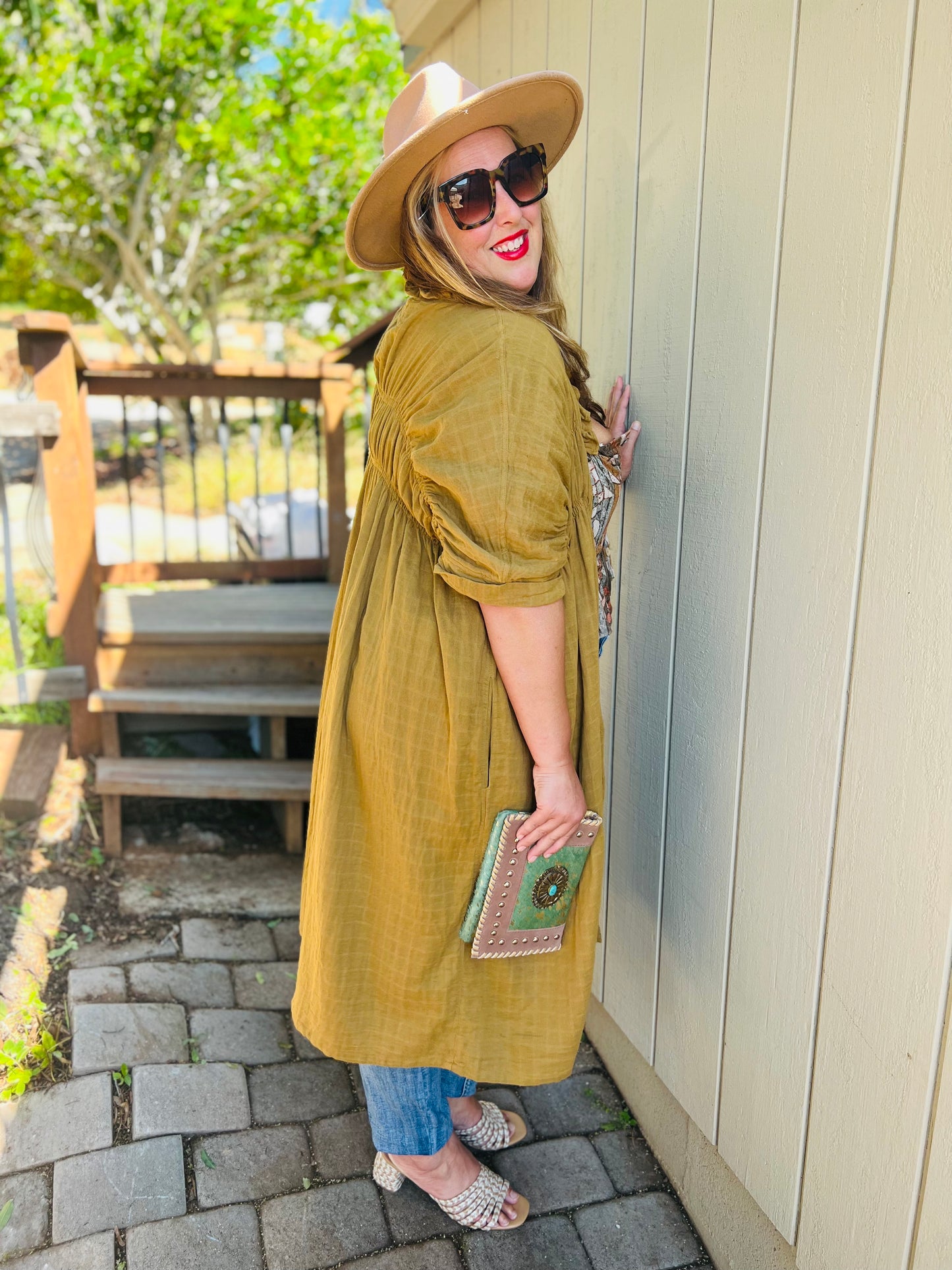 Golden Palm Duster Dress