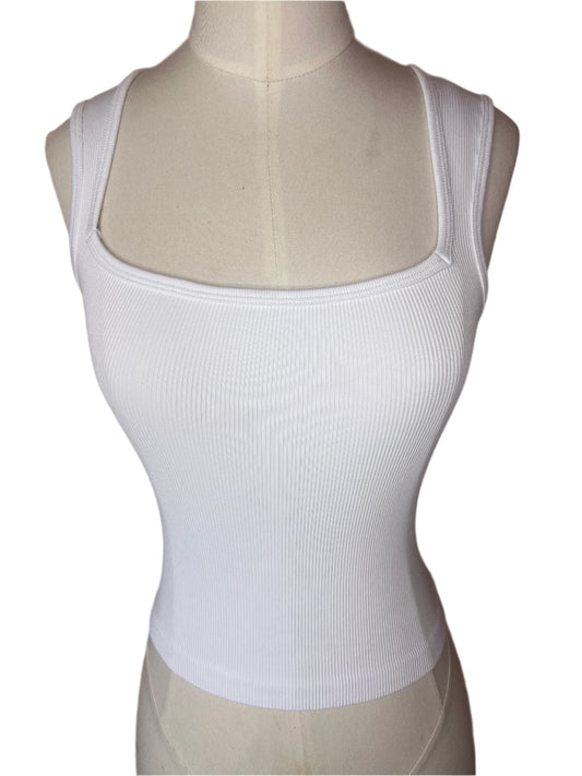 Amelia White Square Neck Ribbed Tank