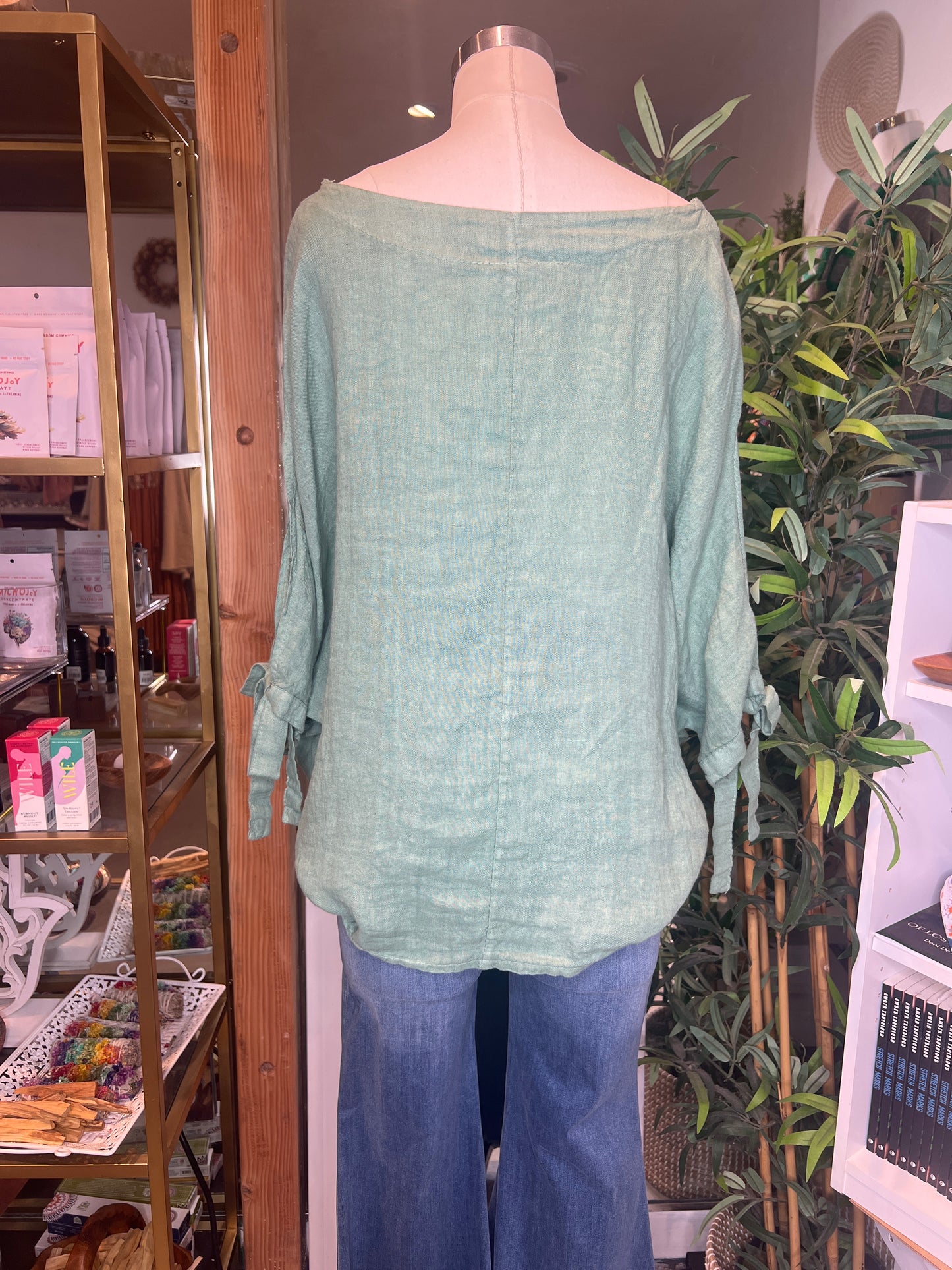 Faye Light Teal 100% Linen Top