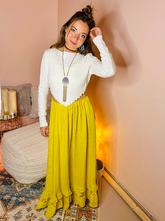 Eva Gold 100% Linen Skirt (OneSize)