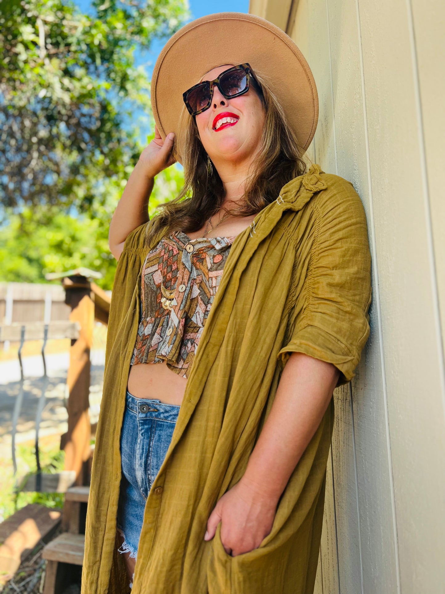 Golden Palm Duster Dress