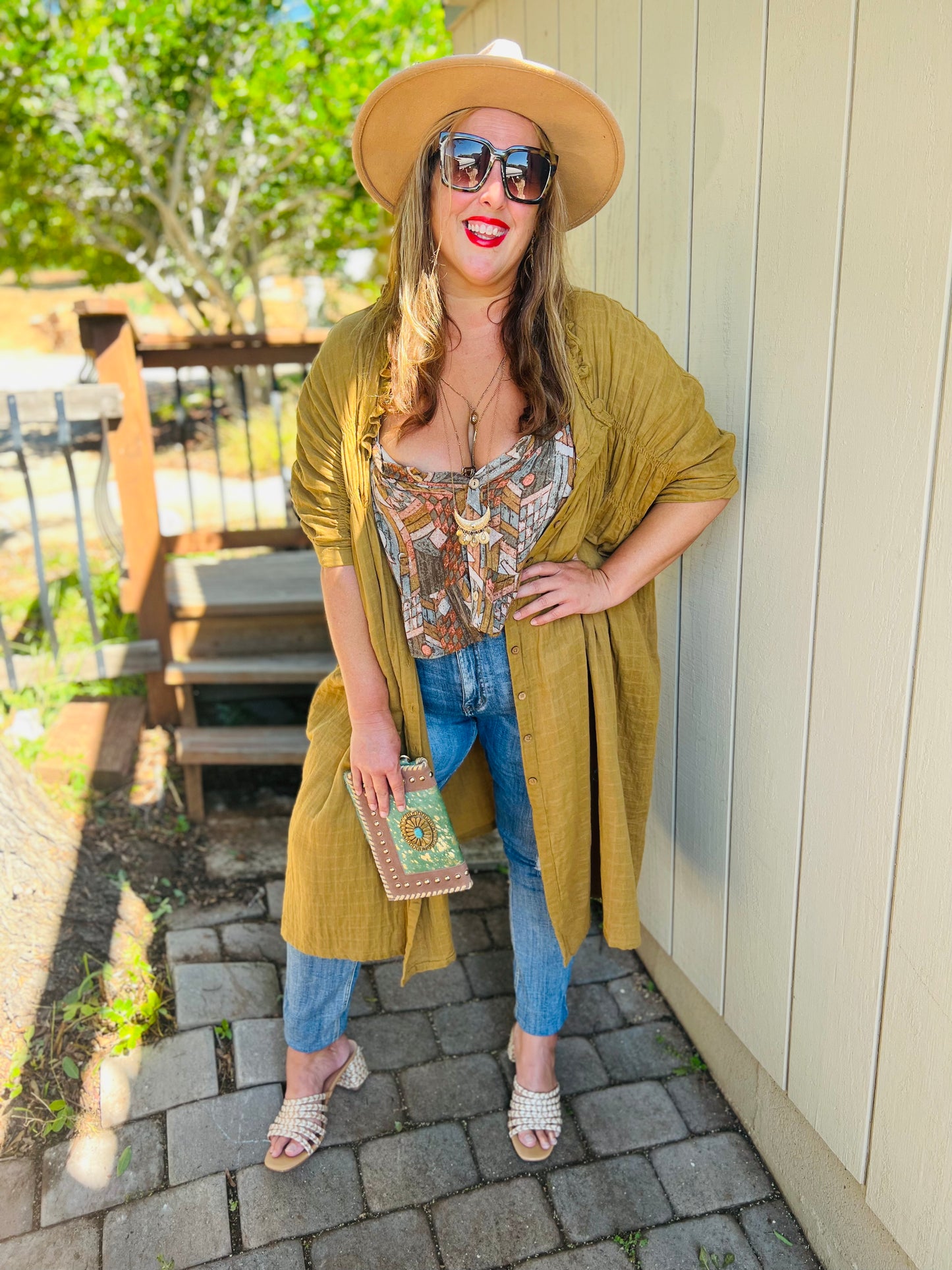 Golden Palm Duster Dress