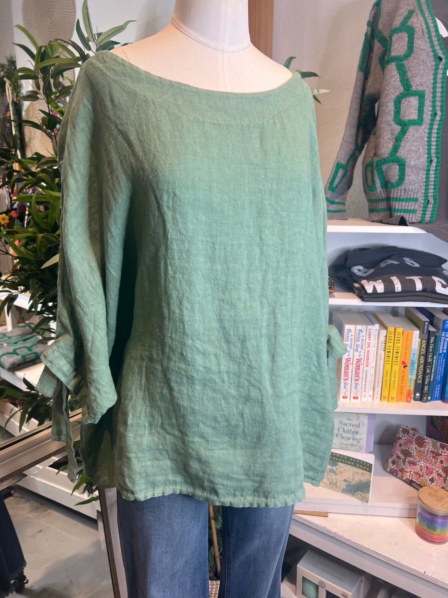 Faye Light Teal 100% Linen Top