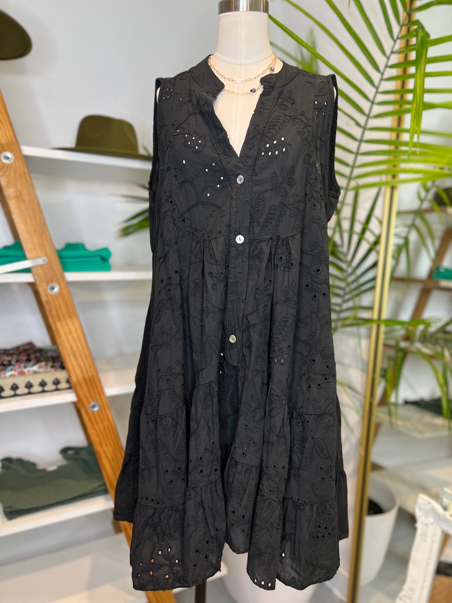 Bethany Black 100% Cotton Dress (OneSize)