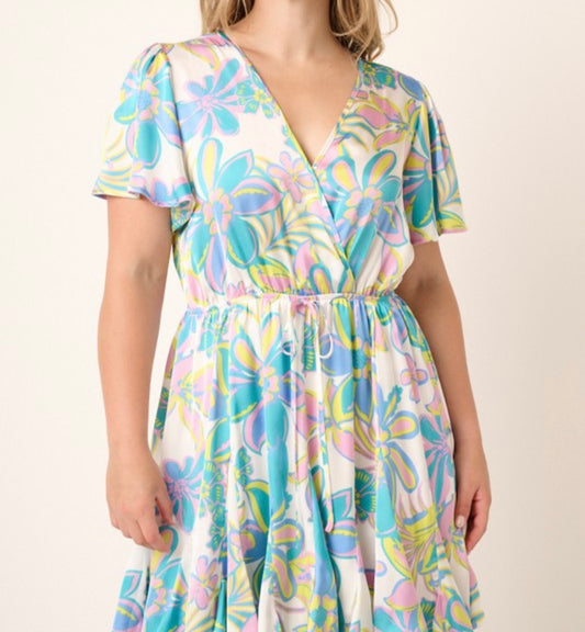 Flower Print Godet Dress