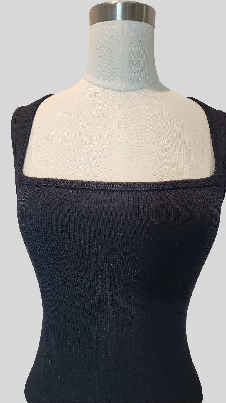 Amelia Black Square Neck Ribbed Tank