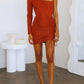 One Shoulder Rust Dress