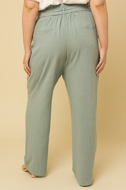 Tell Me More Sage Linen Pants (Curvy)